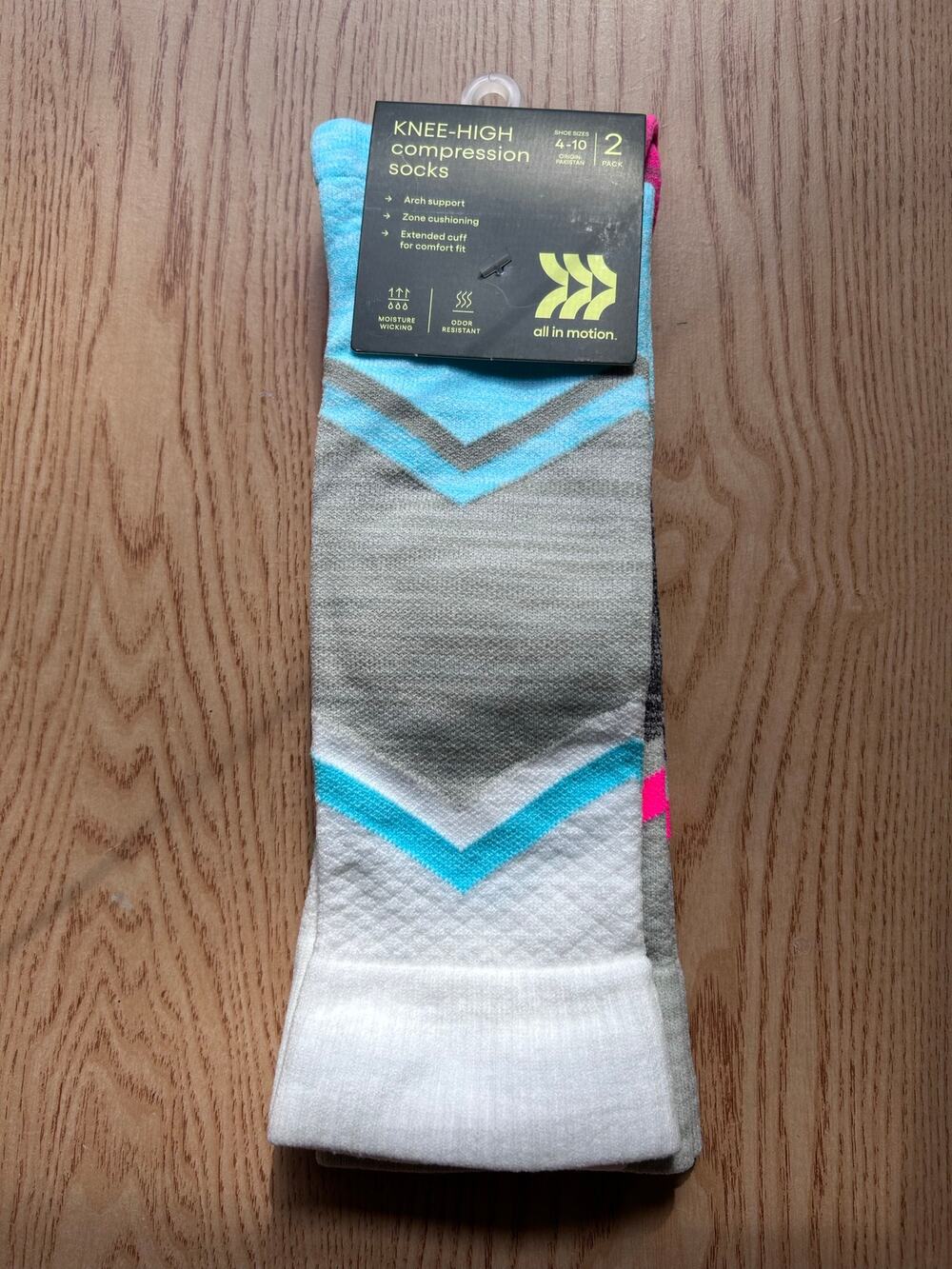 New Unisex All in Motion 2 Pairs Compression Knee High Socks Shoe size 4-10